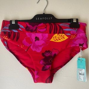 Seafolly Red Floral Bikini Bottom with Pink & Yellow Accents
